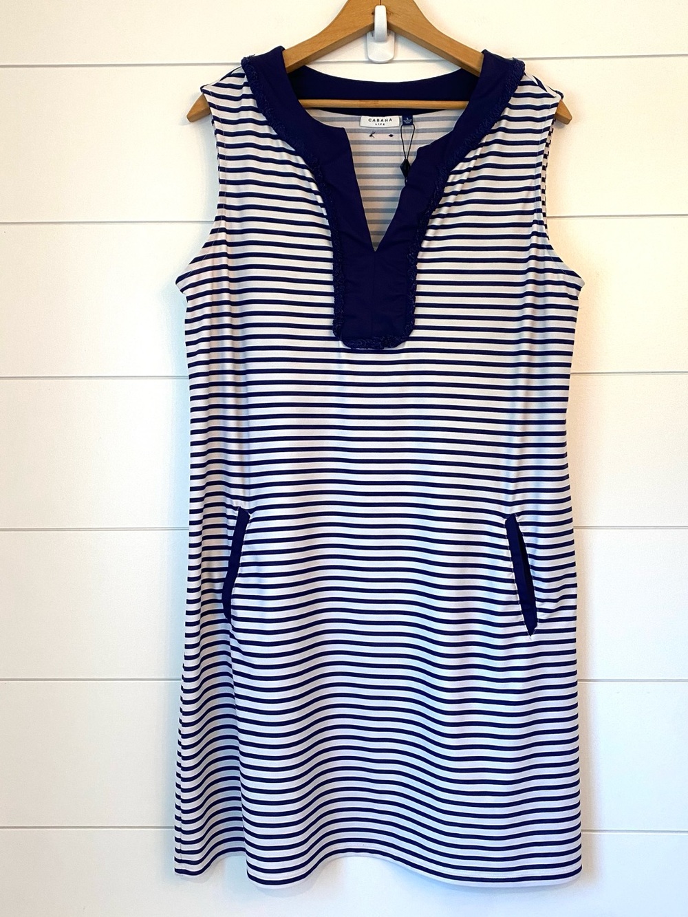 NEW cabana Navy & White Striped Sleeveless Shift Dress (large)